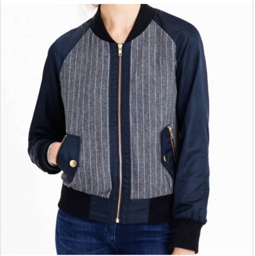 J. Crew Gray Wool Pinstripe Bomber Jacket Size XS